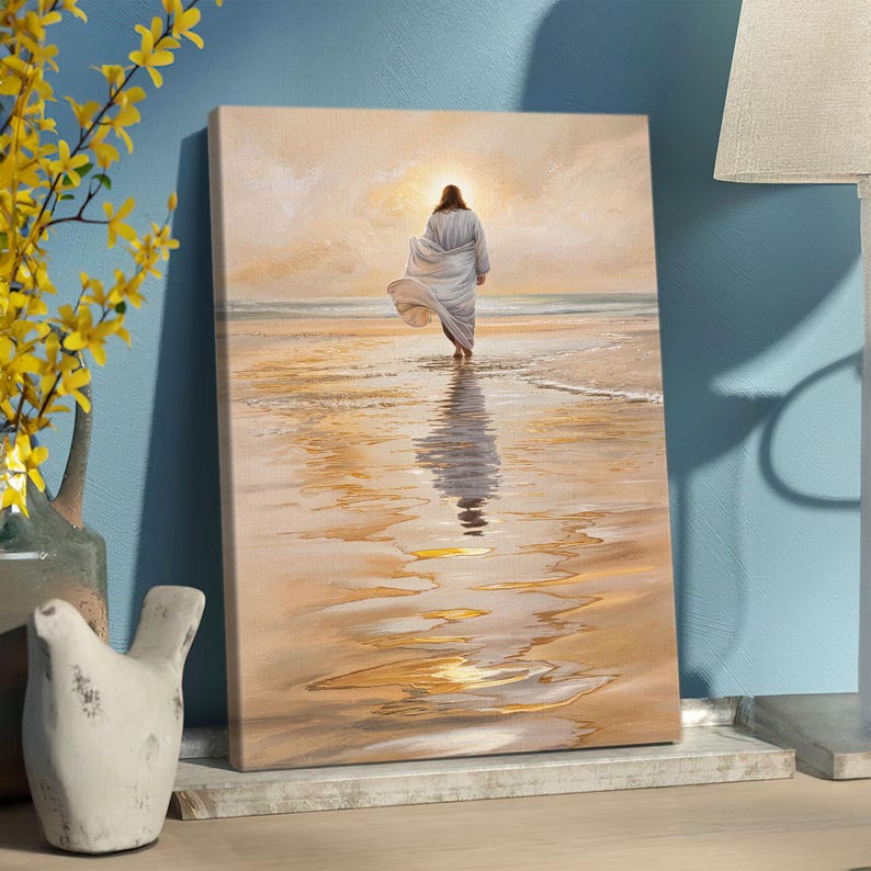 Jesus Walking on the Shore Water Beach River Canvas | Christian Wall ...