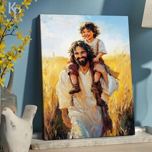Jesus With Child on Shoulders Canvas, Joyful Christian Art, Jesus and ...