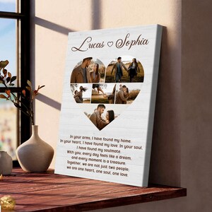 Heart-Shaped Couple Canvas, Custom Photo & Names, Romantic Anniversary, Valentine’s Day, Gift for Wife Husband, Wedding Anniversary Nb 0131