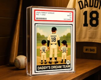Daddy’s Dream Team – Custom Baseball Trading Card Acrylic Plaque for Dad or Grandpa, No.1 Sports Father’s Day Gift from Kids 0391