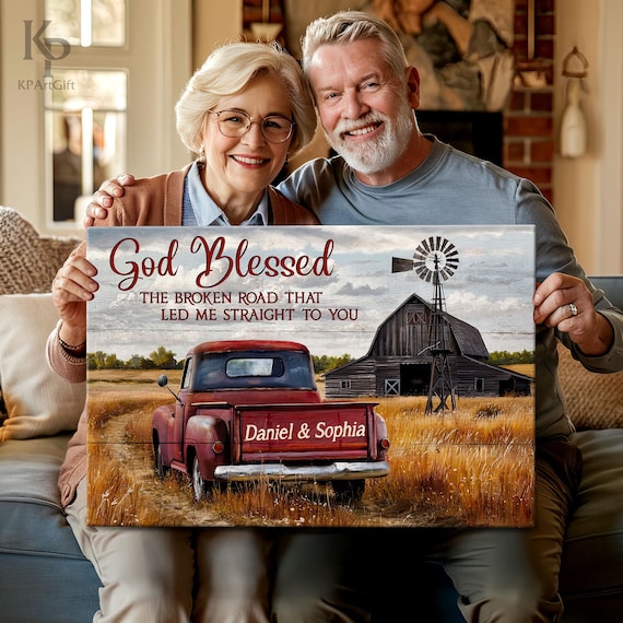 God Blessed The Broken Road Art Old Couple Canvas God Blessed The Broken Road Personalized Wall Art For Couples