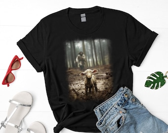 He Left The 99 To Rescue Me TSHIRT, Jesus Good Shepherd, Loss Lamb, Jesus Running after a Lost Lamp, Jesus Leaves the 99 Bible Shirt Hoodie