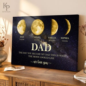 Custom Moon Phase Canvas, The Day You Became My Dad, Personalized Starry Sky Wall Art With Names & Dates, Father’s Day Gift From Kids 0441