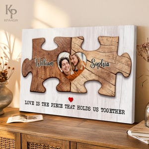 Personalized Puzzle Piece Canvas, Custom Couple Names and Photo, Love Is the Piece That Holds Us Together, Anniversary Wall Art