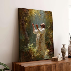 Jesus Praying in the Garden of Gethsemane Canvas, Christian Art Poster, Bible-Inspired Jesus Painting, Printable Jesus, Christian Decor 0750
