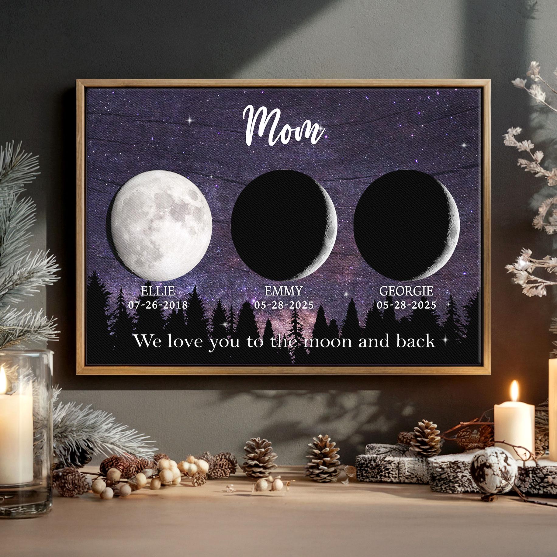 Personalized Moon Phase Canvas – Custom Lunar Gift for Mom, Starry