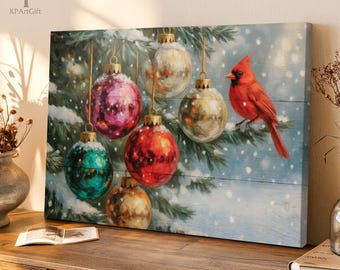 Christmas Cardinal Canvas, Festive Ornament Poster, Holiday Red Bird Winter Home Decor, Xmas 2025 Gift for Parents Mom Dad Grandma 0803