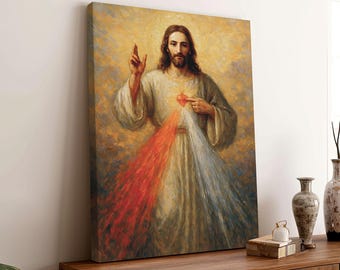 Jesus Divine Mercy Canvas, Sacred Heart of Jesus Printable Poster, Catholic Christian Religious for Prayer Room or Chapel 0715