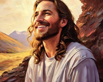 Jesus Inspirational Christian Smiling Jesus Portrait, Religious Wall Hanging, Faith-Based Gift for Believers, Church Easter Canvas Poster