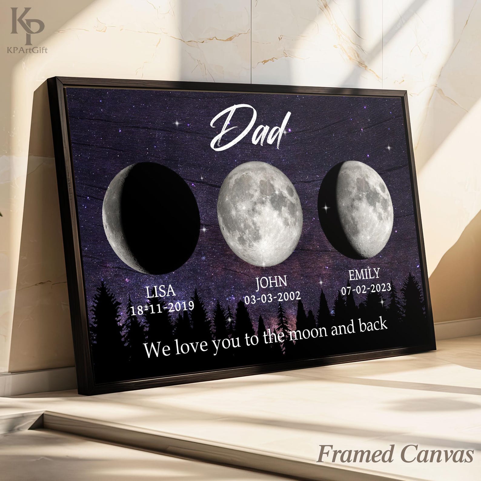 Moon Unit Father Personalized Moon Phase Canvas – Custom Lunar Gift for Dad, Starry ...