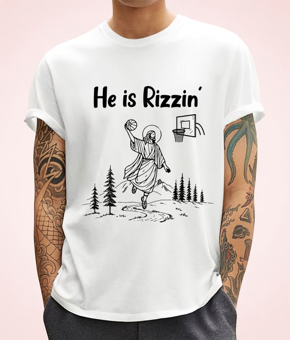 He Is Rizzin' Funny Easter PNG Jesus Playing Basketball Retro Y2K Christian Faith Religious Png, Christian Easter Png, Funny Easter Png