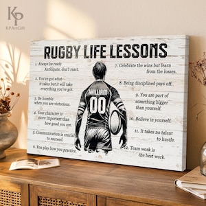 Rugby Life Lessons Personalized Canvas, Custom Rugby Poster Print, Motivational Rugby Gift for Boys, Men, Rugby Players