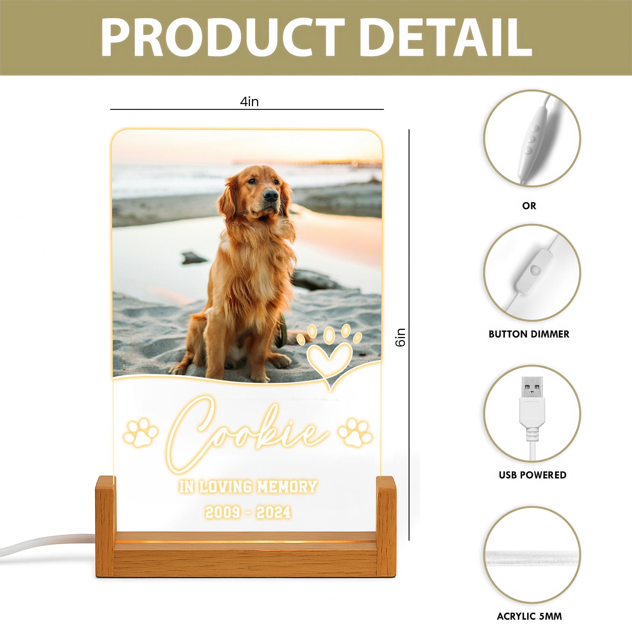 Personalized Pet Memorial LED Night Light, Dog Pet Photo Night Light ...