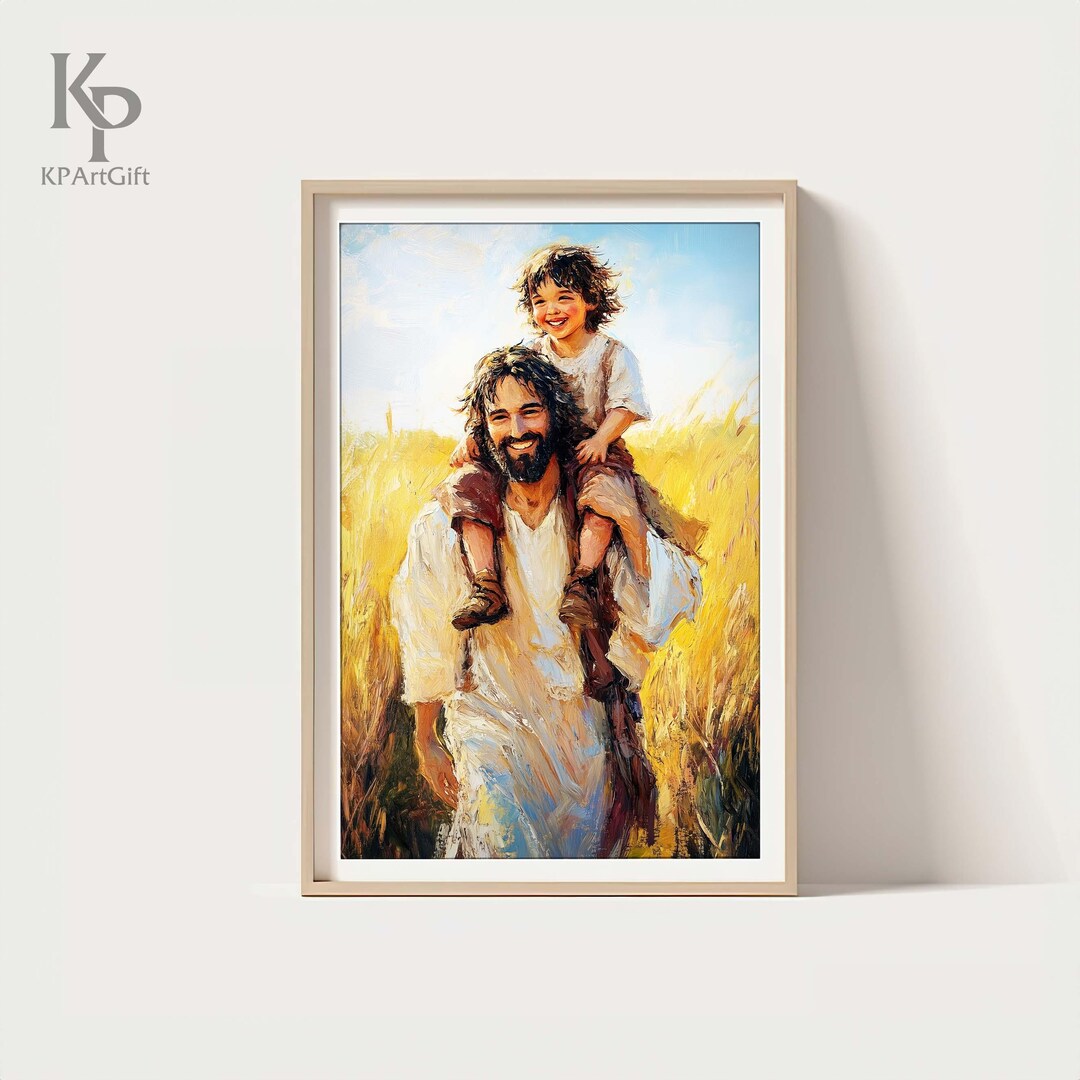 Jesus With Child on Shoulders Digital Wall Art, Joyful Christian ...