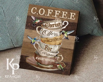 Vintage coffee cup Art, Hummingbird art canvas - Jesus Art Canvas, Christian Canvas, Christian Home decor 21