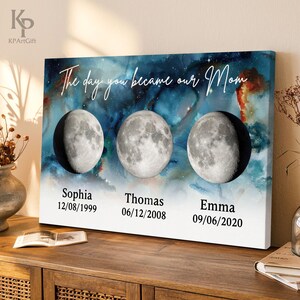 The Day You Became Our Mom Canvas, Blue Moon Phase, Mother&#39;s Day Gift for Mom, Family Birth Moon, Lunar Gift, Starry Night Nursery Nb 0352