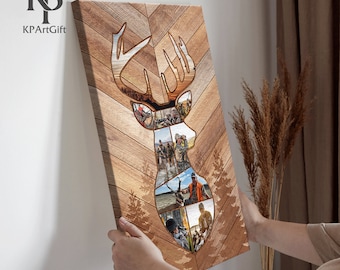 Personalized Deer Hunting Memories, Custom Hunting Collage Canvas, Gift for Hunting Dad, Deer Hunting, Best Gift For Deer Hunters Father Day