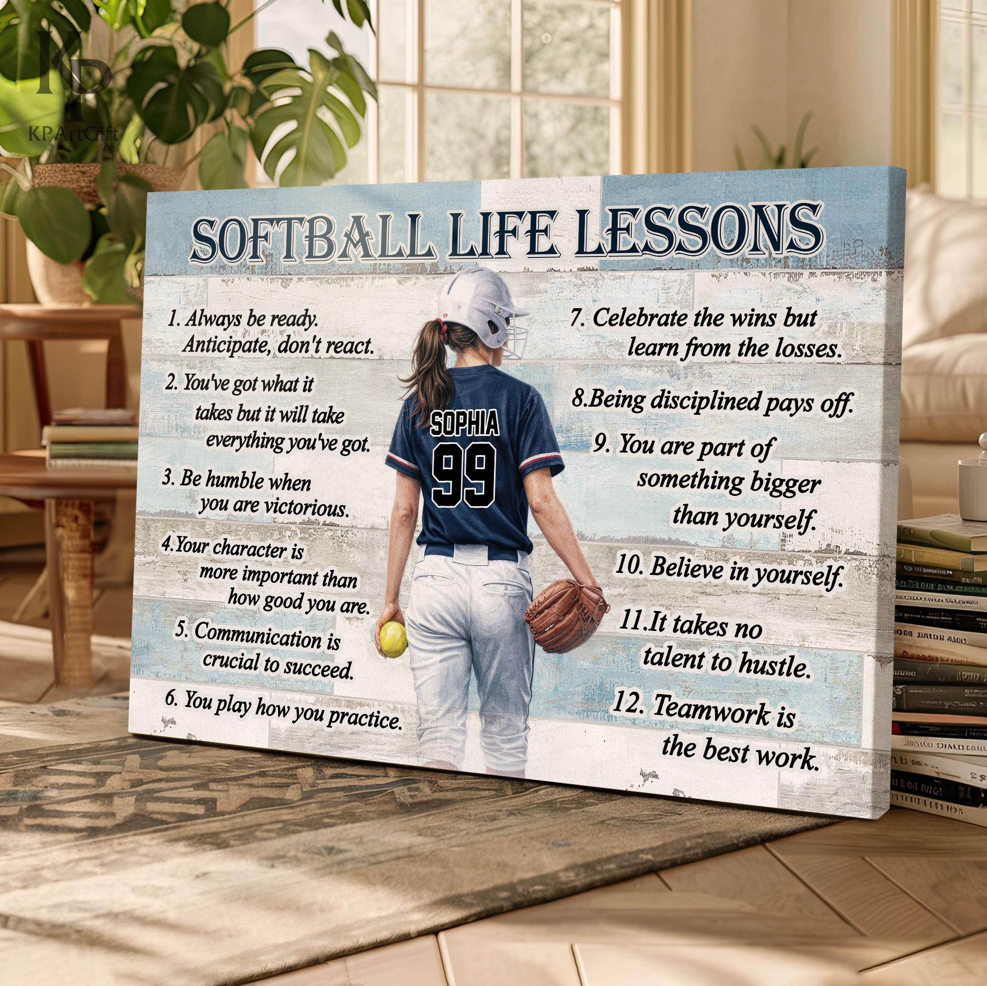 Softball Lessons Frame Softball Life Lessons Canvas Poster, Custom Jersey Gift, Girl Softball ...