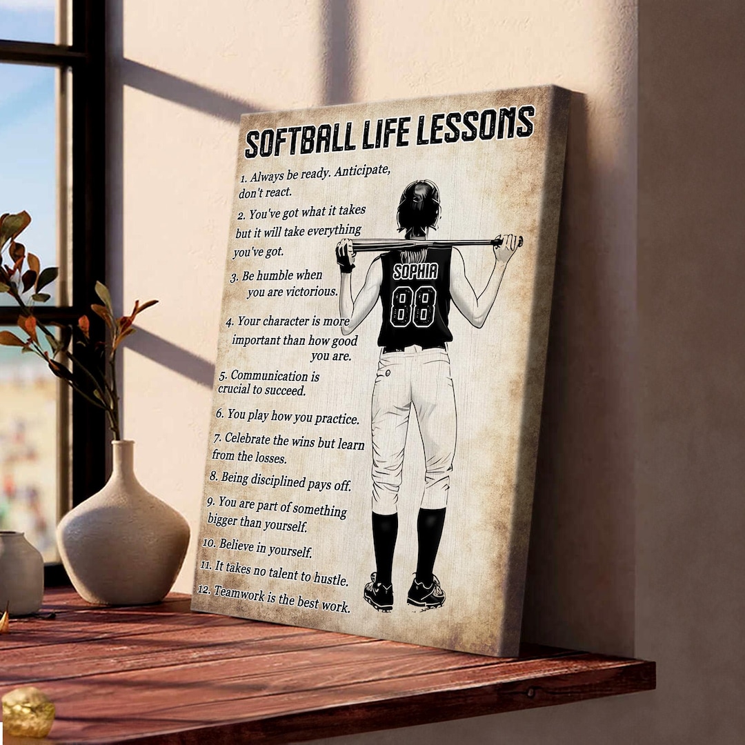 Softball Lessons Frame Personalized Softball Life Lessons Canvas for Girl, Women, Female ...