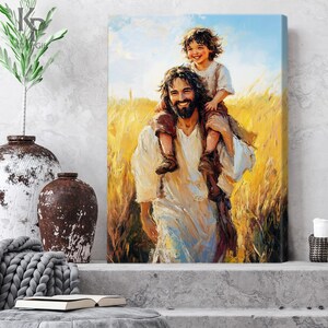 Jesus With Child on Shoulders Canvas, Joyful Christian Art, Jesus and ...