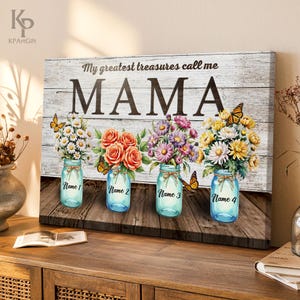 Mama Flower with Mason Jars, Custom Floral Mother&#39;s Day Gift 2025 from Children, Rustic Farmhouse Style Flower for Mom or Grandma Nb 0073