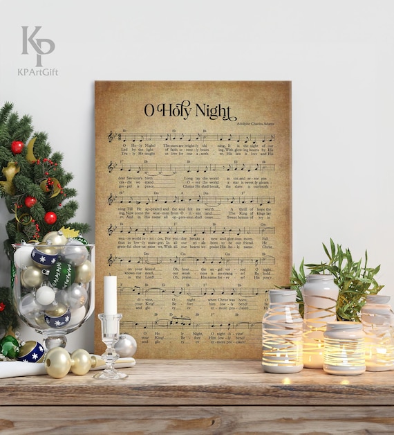O Holy Night Christmas Song Music Sheet Canvas, Christmas Wall Art, Vintage Christmas Decor, Holiday Room Decor, X-Mas Song Canvas Art