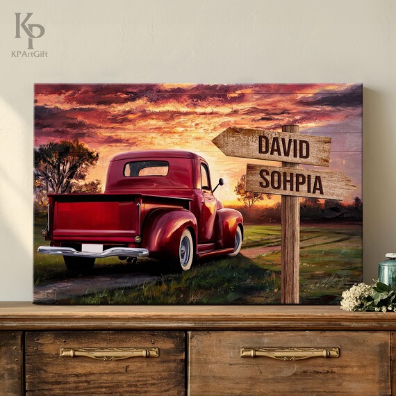 Anniversary Valentine's Day Red Vintage Truck Farmhouse Couple Hugging Kissing Personalized Music Fridge Magnet Anniversary For Her Gift For Him