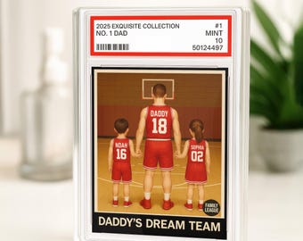 Basketball No.1 Dad Grandpa Man & Kids Trading Card Style, Personalized Acrylic Block Plaque, Daddy's Dream  Father's Day Gift for Dad 0392