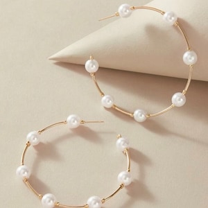 Faux Pearl Hoop Earrings