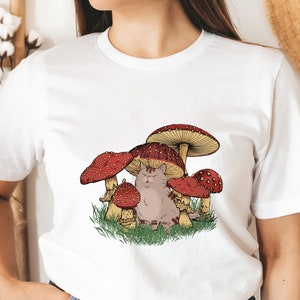 Cottagecore Cat Shirt, Mushroom Kitty T-Shirt, Goblincore Shirt, Cute Woodland Cat T-Shirt, Gift for Her, Cat Aesthetic Shirt, Fungi Kitty T