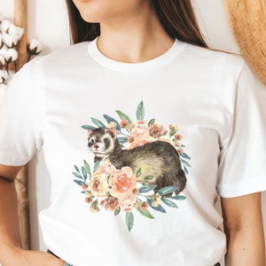 Ferret Shirt, Cute Ferret Mama T-Shirt, Shirt for Ferret Lovers, Cottagecore Floral T-Shirt, Animal Lover Tee, Shirt for Ferret Mom, Pet Tee