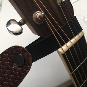 Custom Leather Acoustic Guitar Peghead Strap Button Black or Brown image 10