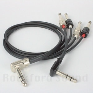 Mogami W2314 Insert/Stereo Cable, Right Angle TRS to Dual TS Straight Squareplugs - Nickel or Black Pedalboard Cable