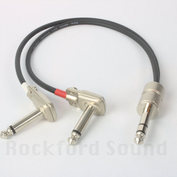 Mogami W2314 Insert/Stereo Cable, TRS to Dual TS Right Angle Squareplugs - Nickel or Black Pedalboard Cable