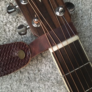 Custom Leather Acoustic Guitar Peghead Strap Button Black or Brown image 4