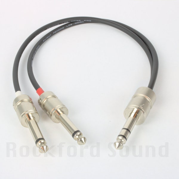 Mogami W2314 Insert/Stereo Cable, TRS to Dual TS Straight Squareplugs - Nickel or Black Pedalboard Cable