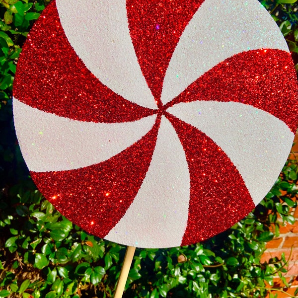 Jumbo Peppermint Lollipop, Red and white peppermint lollipop, Christmas Peppermint Lollipop decor, Fake Peppermint lollipop, “The Queen”