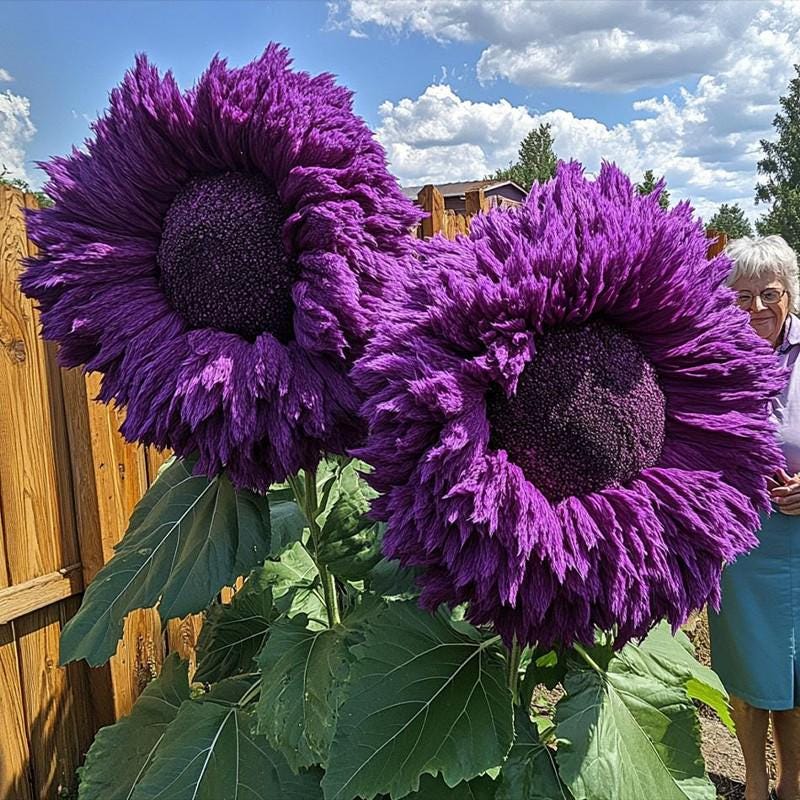 50 Purple Giant Teddy Bear Sunflower Seeds – Non-GMO Heirloom – Fluffy Double Blooms for Garden