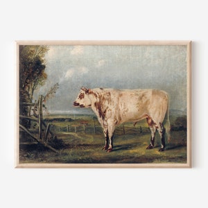 Bull Farmhouse Vintage Print | Antique Country Farm Cow | Animal Farmyard Oil Painting | Digital PRINTABLE Wall Art