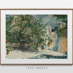 Vintage Farmhouse Orange Trees Print Spring Fruit Tree Country Garden Farm White Gate Oil Painting Digital PRINTABLE Wall Art image 5