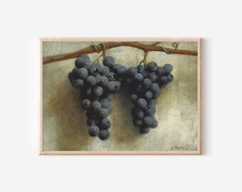 Grapes Still Life Fruit Vintage Print | Antique Country Spring Garden | Farmhouse Kitchen Oil Painting | Digital PRINTABLE Wall Art