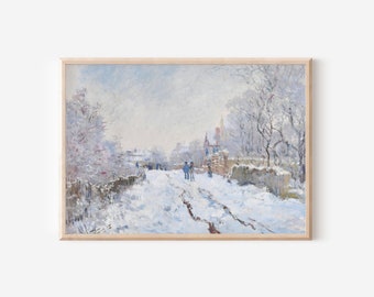 Vintage Paris Snow Winter Print | French Country Decor | France Christmas Oil Painting | Digital PRINTABLE Wall Art