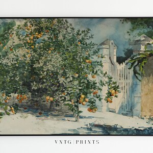 Vintage Farmhouse Orange Trees Print Spring Fruit Tree Country Garden Farm White Gate Oil Painting Digital PRINTABLE Wall Art image 6