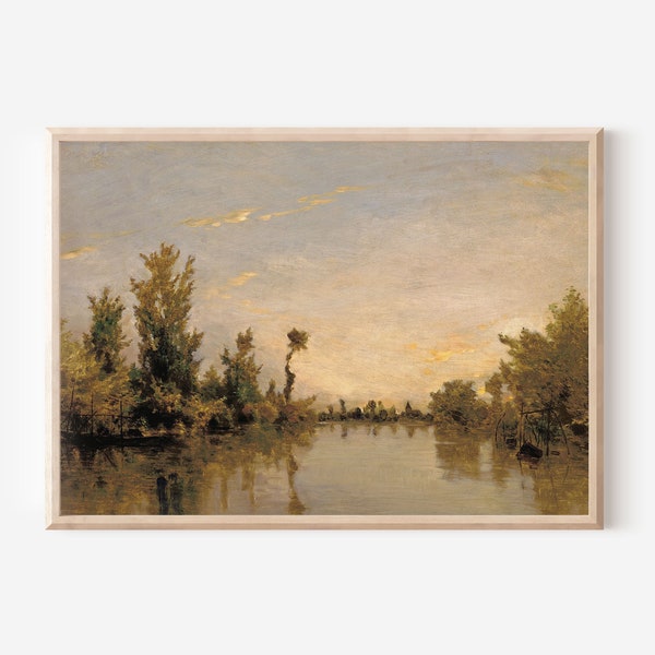 Seine River France Vintage Print | Paris French Antique Trees Decor | Dark Moody Water Oil Painting | Digital PRINTABLE Wall Art