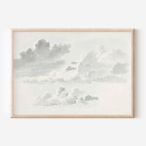 Wolken hemel vintage print | Antiek bewolkt landschap lente | Landschap decor wolk aquarel schilderij | Digitale afdrukbare muurkunst