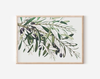 Olive Branch Floral Vintage Print | Spring Country Botanical Garden | Black Olives Tree Painting | Digital PRINTABLE Wall Art