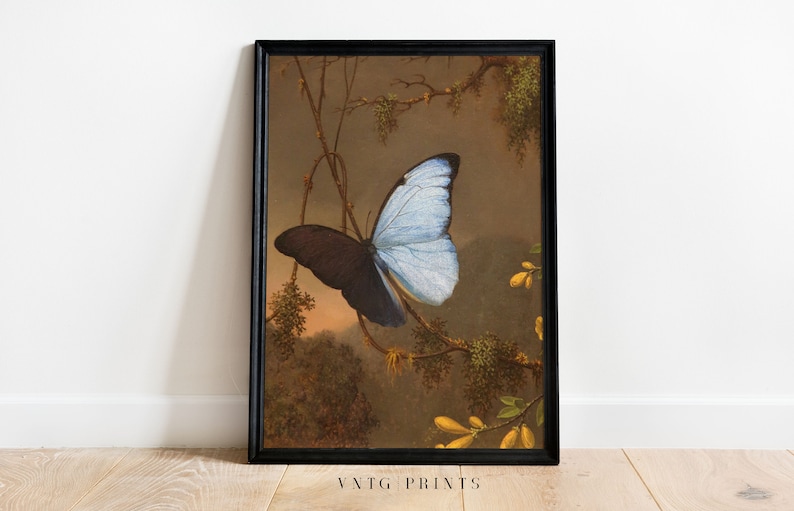 Blue Black Morpho Butterfly Vintage Print Spring Insect Country Garden Dark Moody Botanical Oil Painting Digital PRINTABLE Wall Art image 5