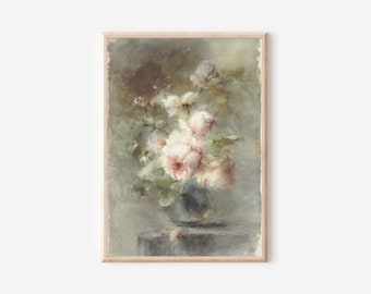 Botanical Pink White Floral Vintage Print | Spring Flowers Country Garden | Bloom Vase Oil Blossom Painting | Digital PRINTABLE Wall Art