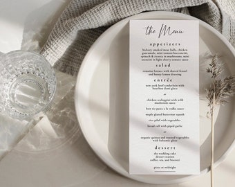 Minimalist Wedding Menu Template, Elegant Wedding Menu Template, Editable, Printable, INSTANT Download, Canva