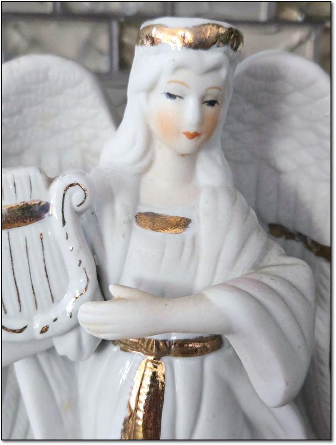 Vintage Bloom-rite 9” Fine Porcelain Angel Planter With Harp – White ...